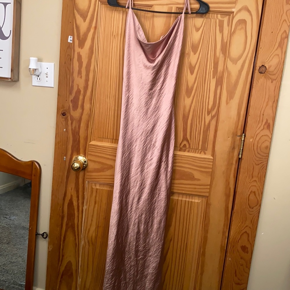 Tie back satin maxi dress blush